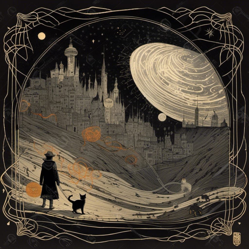 Cosmic Void Cat Tarot Card Illustration