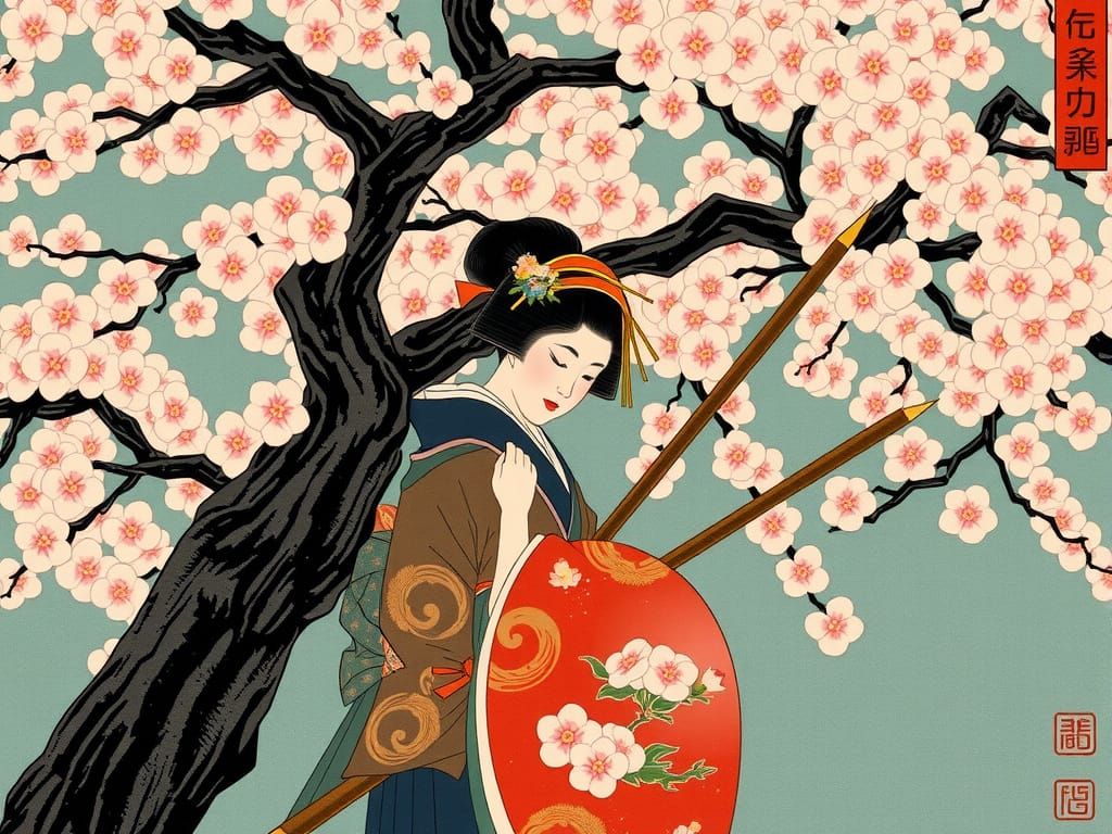 Geisha and Samurai in Intimate Ukiyo-E Art