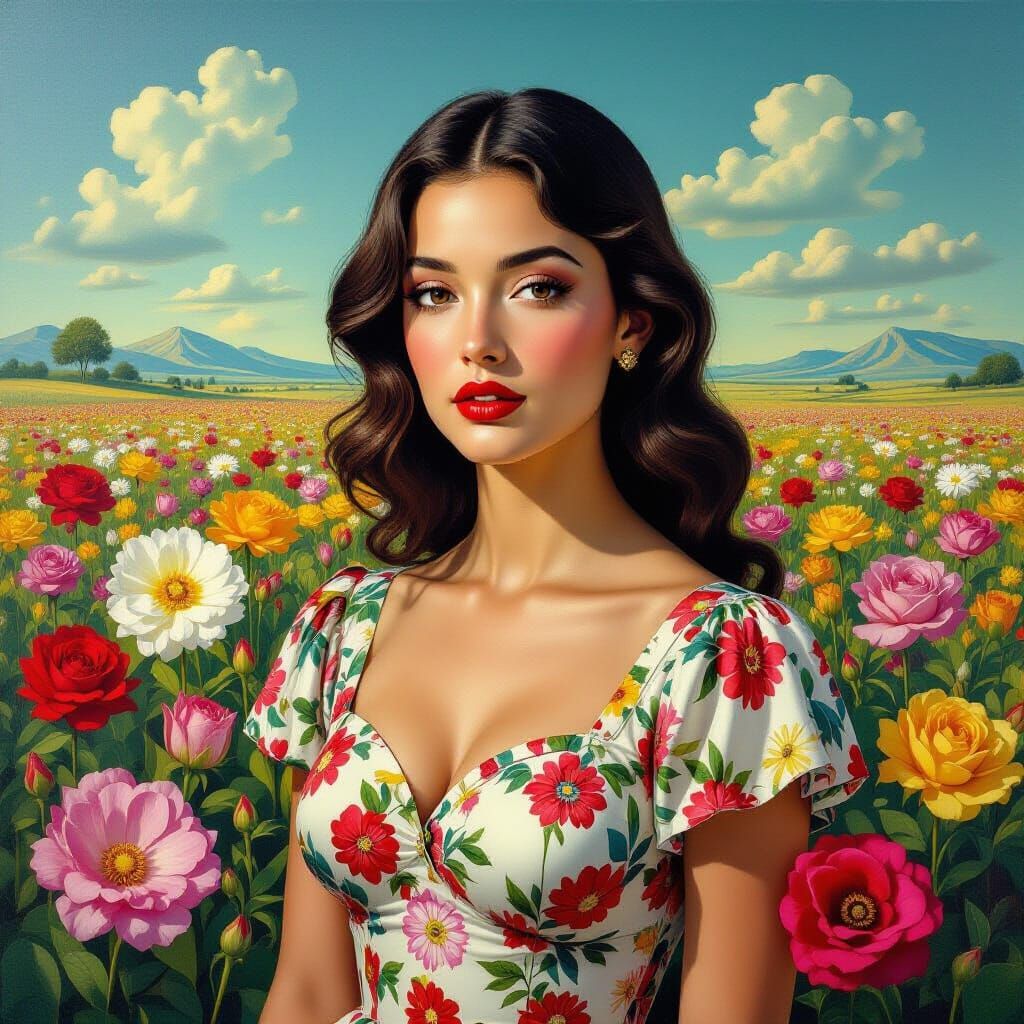 Surreal Woman in a Melting Floral Paradise