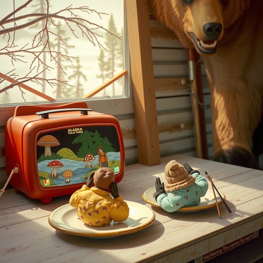 Giant Mushroom Vinyl Figure Meets Grizzly Bear