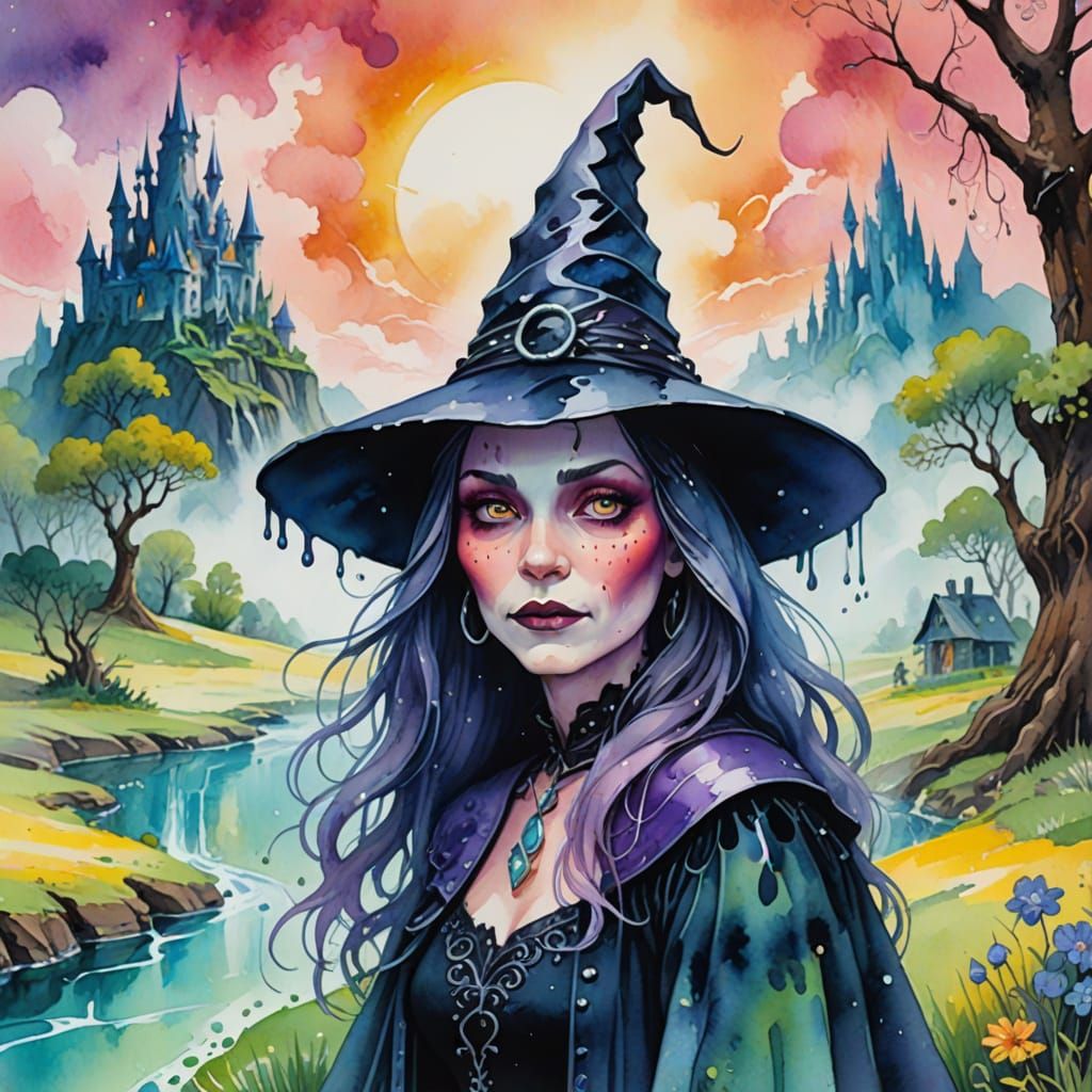Fantasy Gouache Painting: Witch Melting in Oz