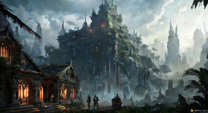 Lost City Discovery in Peruvian Jungle, Dark Fantasy Art