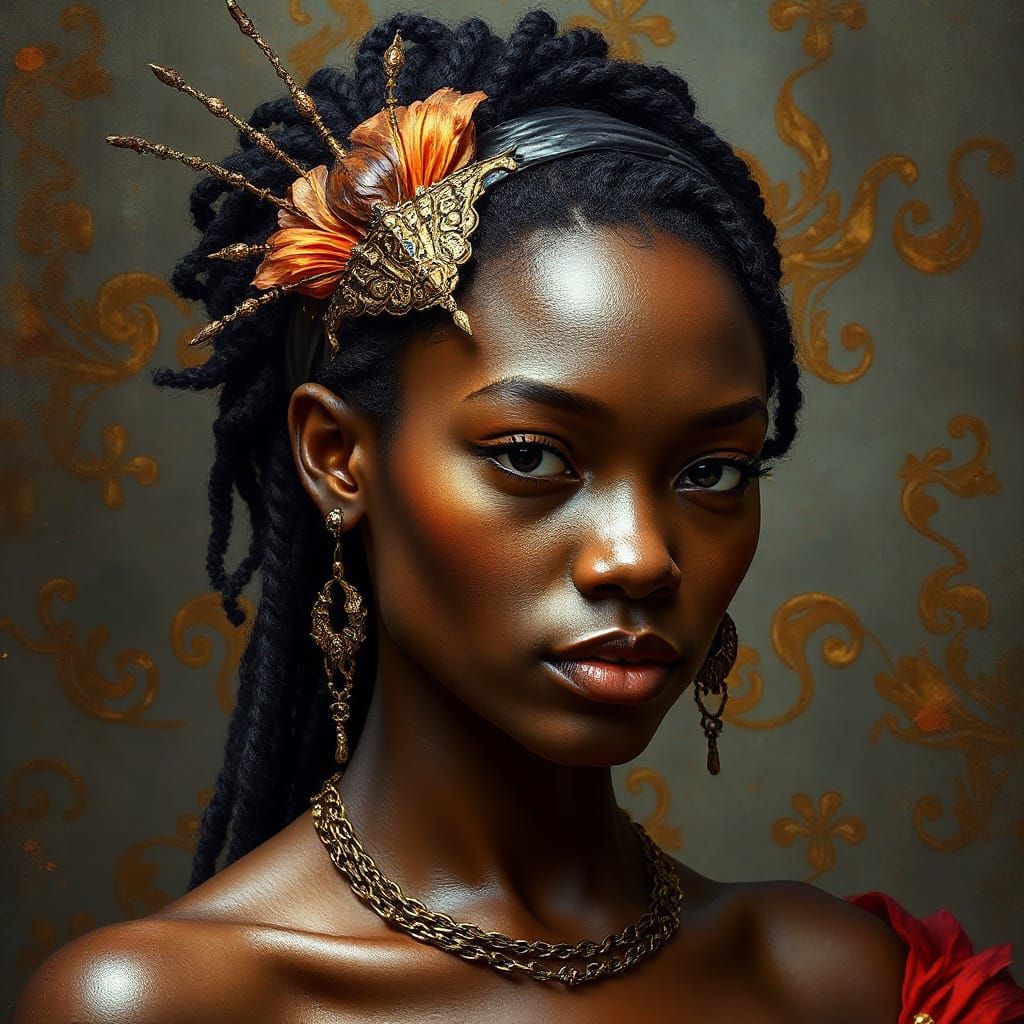 Ethereal African Queen in Rembrandt's Splendor