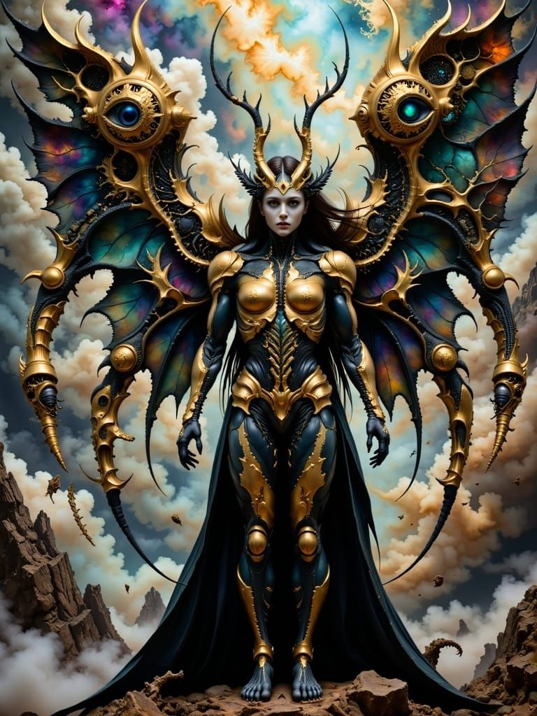 Winged Nephilim in Gothic Steampunk Style