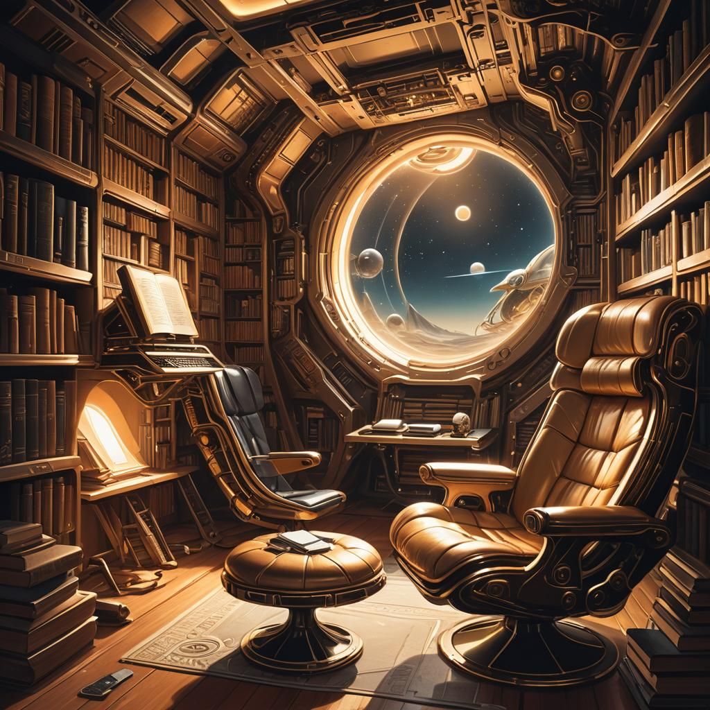 Cozy Sci-Fi Nook on Spaceship in Biomechanical Style