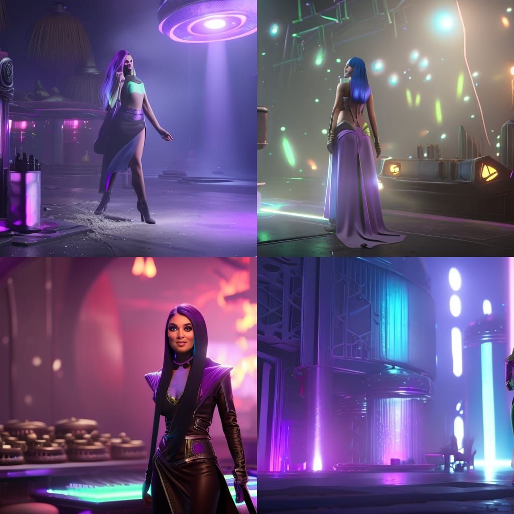 Girl with Purple Hair at Nightclub as Matte Painting