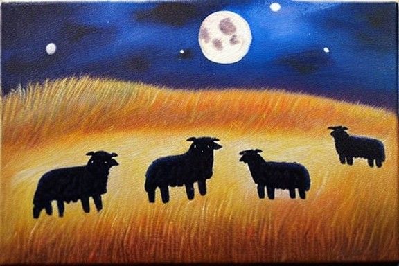 Summer sheep looking at the moon