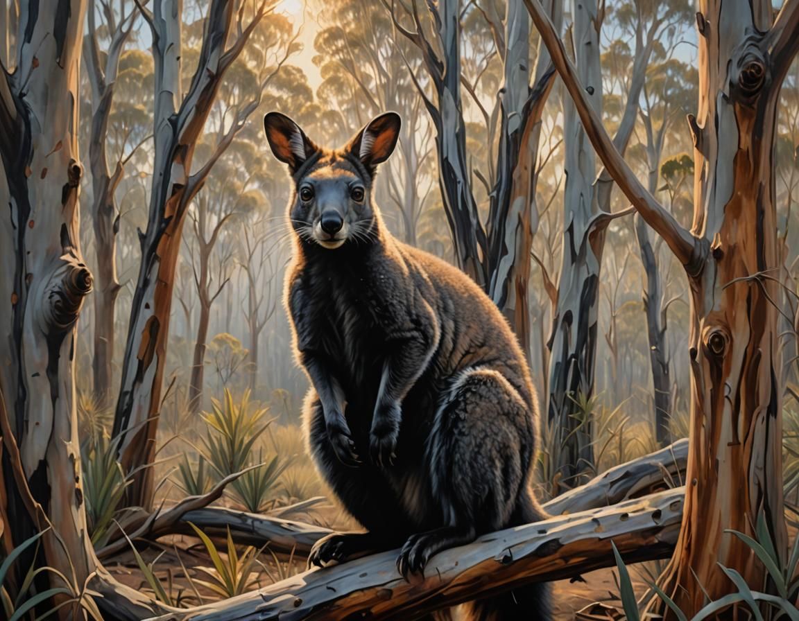 Wallaby in Ghost Gum Bushland, Impressionist Oil Painting