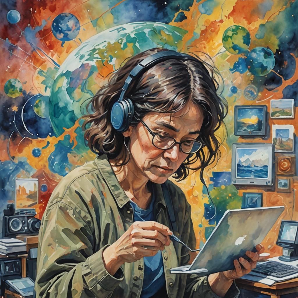 Internet Connects Person to World: Gouache Watercolor