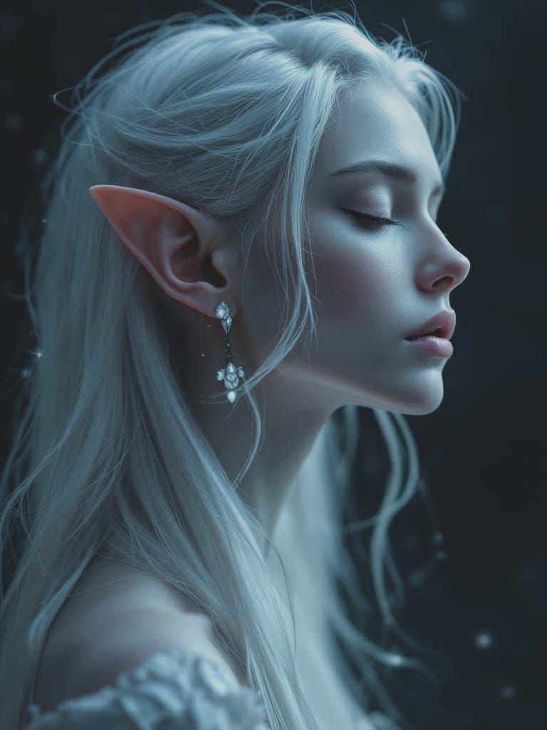 Ethereal Elf Woman in Mystical Profile