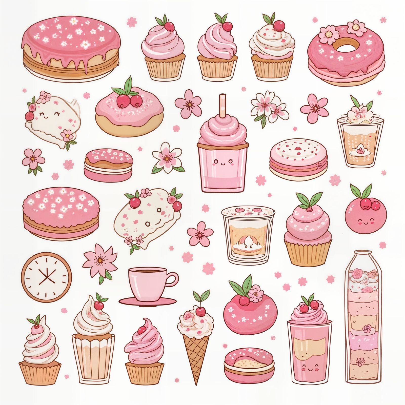 Kawaii Cherry Blossom Cafe Treats Sticker Sheet
