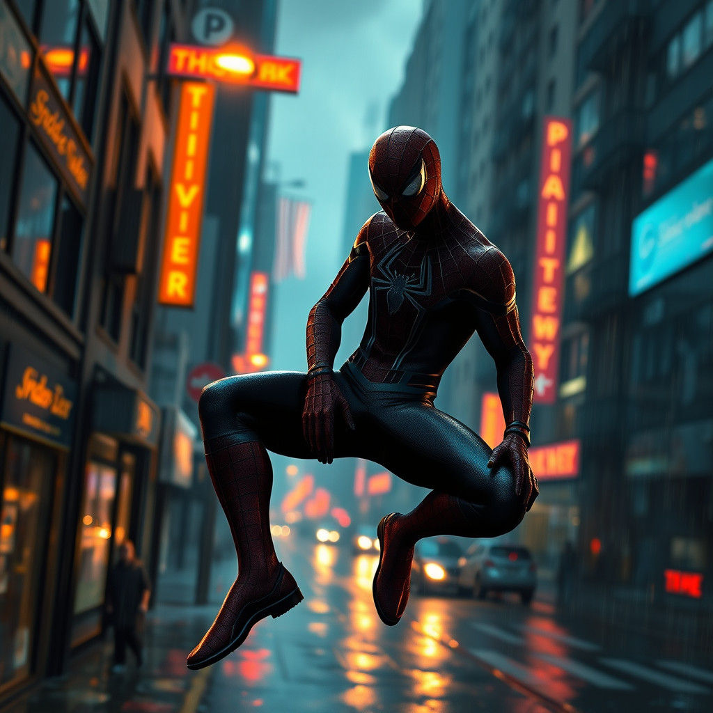 Spiderman on Gritty Street in High-Fantasy Style