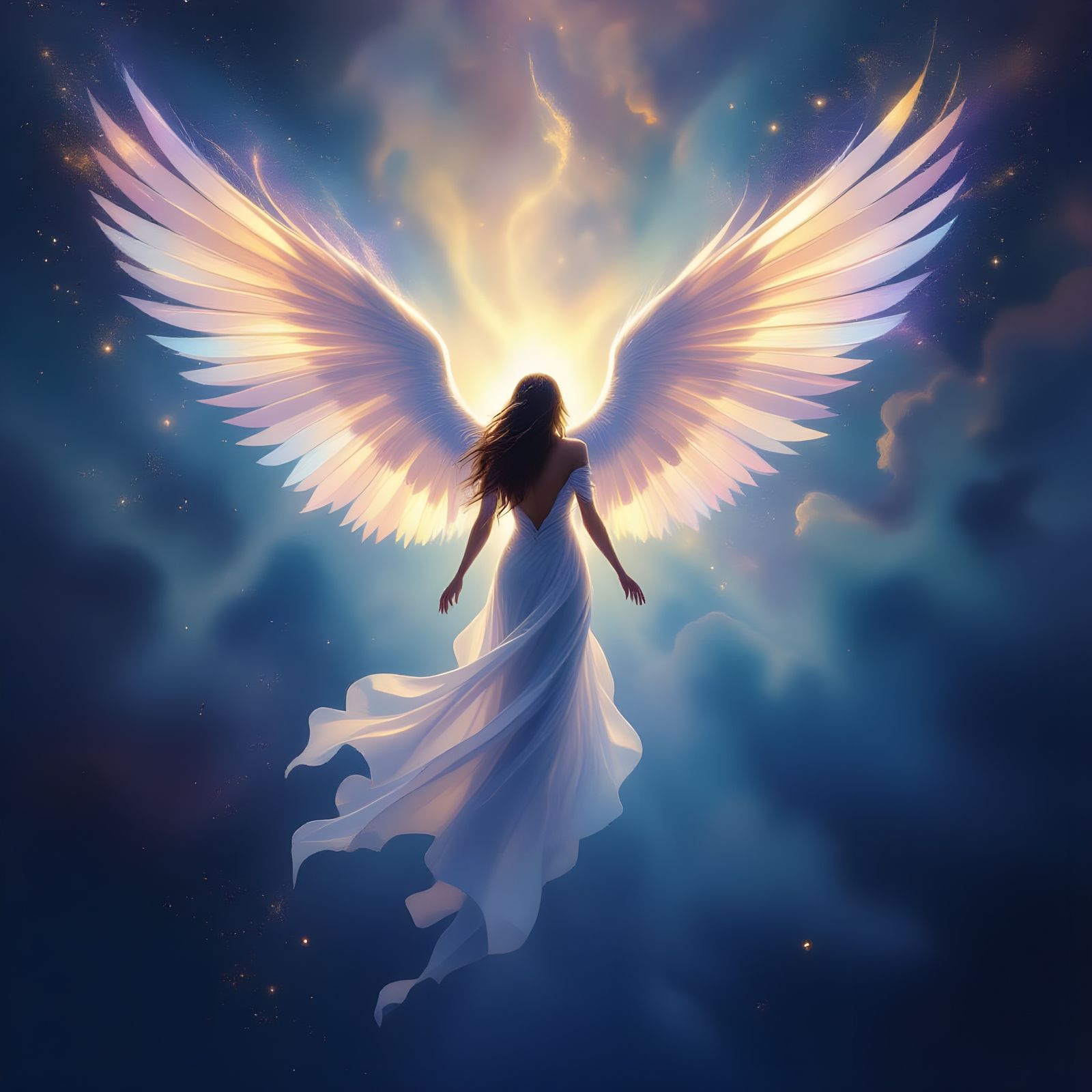 Ethereal Astral Angel Descends in Surreal Oil Painting Style