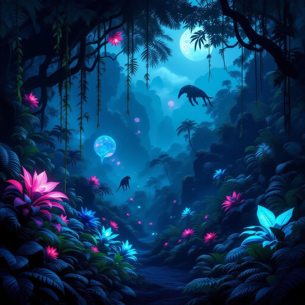 Bioluminescent Alien Jungle in Surreal Fantasy Style