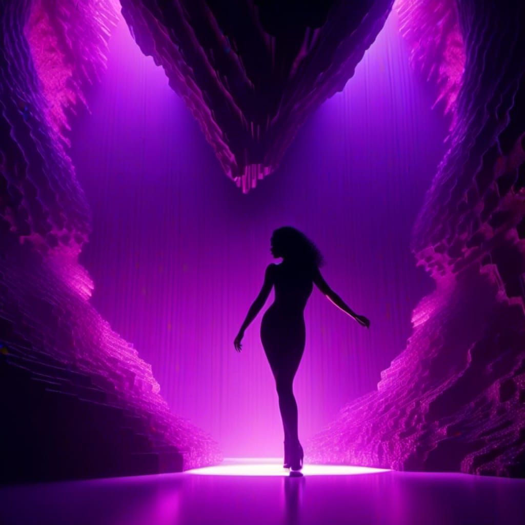 Dancing Silhouette in Purple Lit Cave