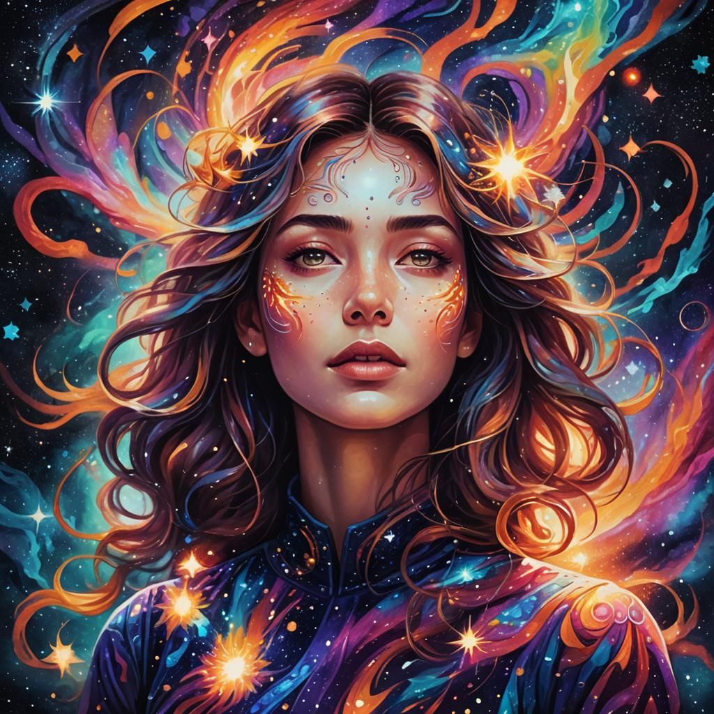 Cosmic Woman in Surreal Mixed Media