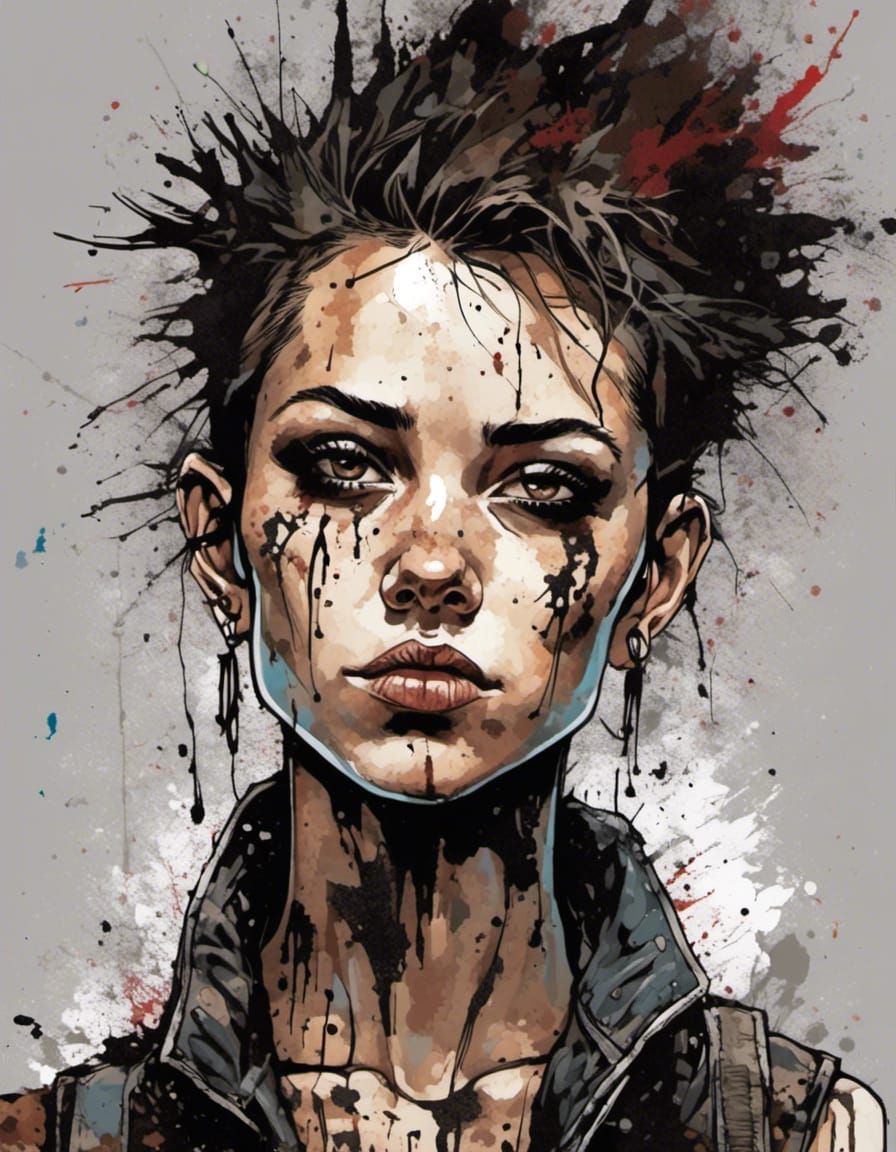 Punk Woman with Graffiti Art Style