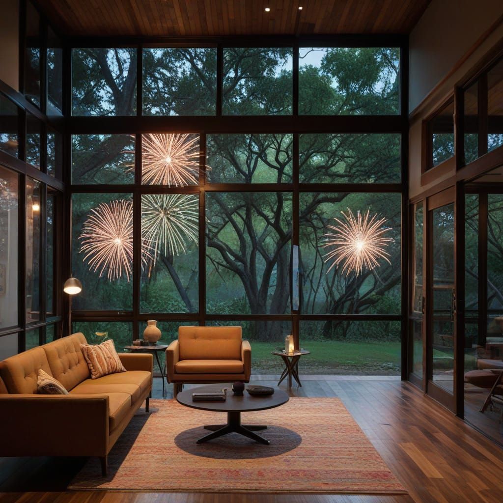 Modernist Oasis Amidst Vibrant Evening