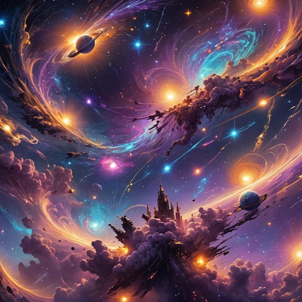 Vibrant Galaxy Digital Art in Van Gogh Style
