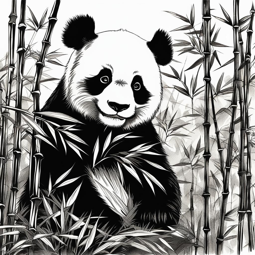 Panda in Bamboo: Chinese Brush and Ink Art
