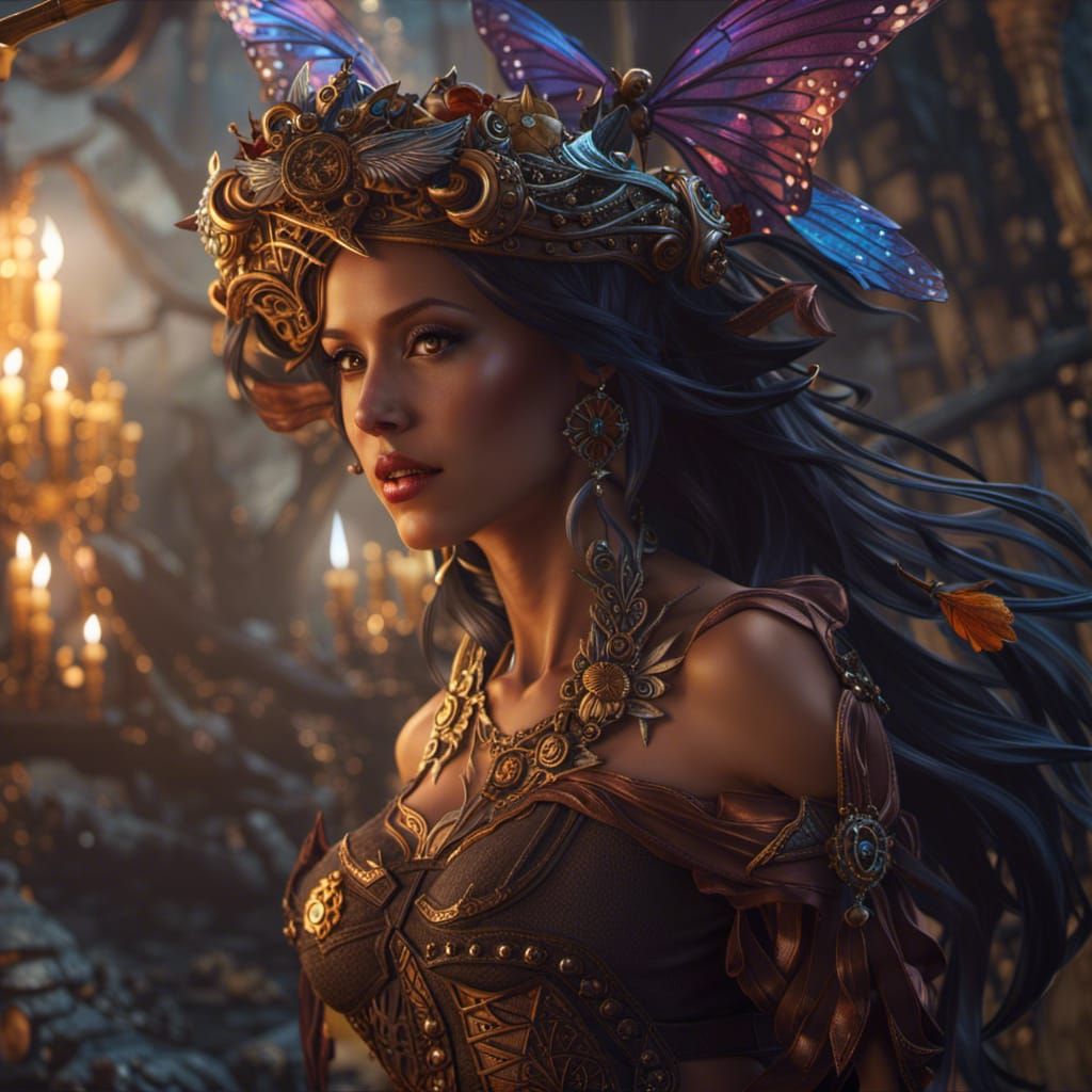 Fairy Witch in Dark Fantasy Landscape