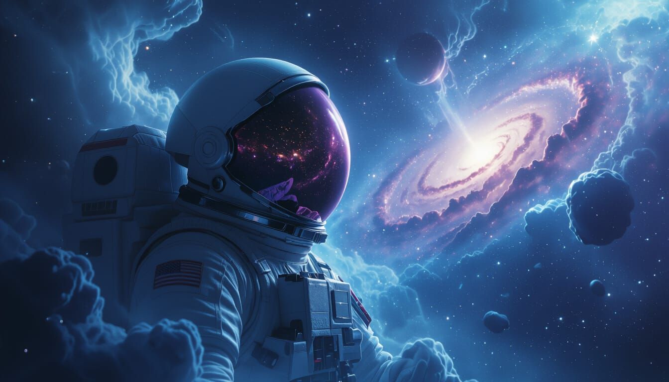 Astronaut Adrift in Ethereal Cosmic Nebula