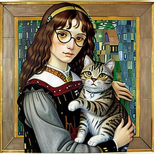 Woman with Cat in Renaissance Pop Style