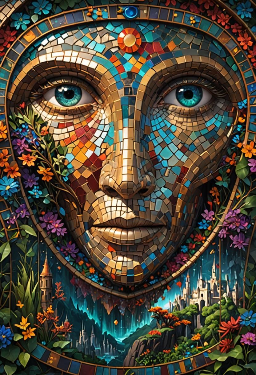 Detailed Mosaic Matte Painting in Deep Color