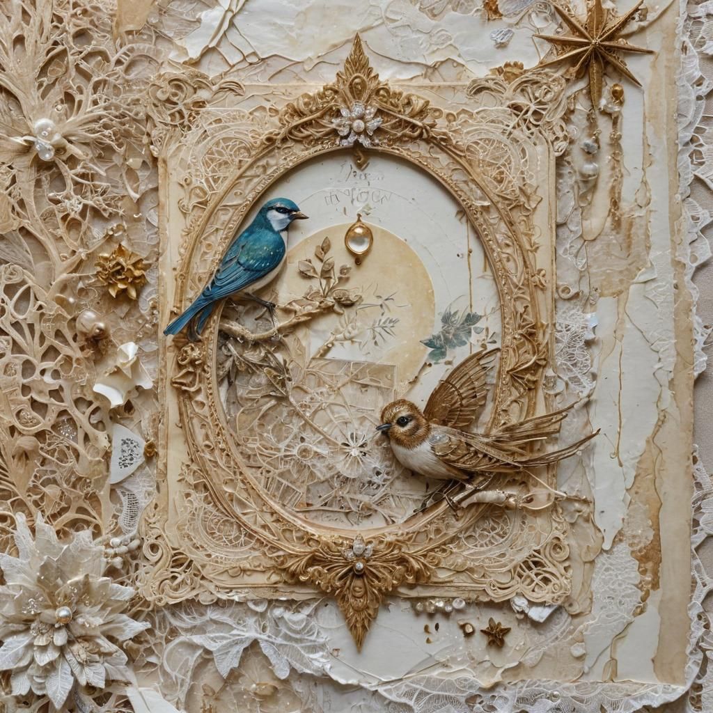 Surreal Vintage Christmas Collage with Mixed Media and Antiq...