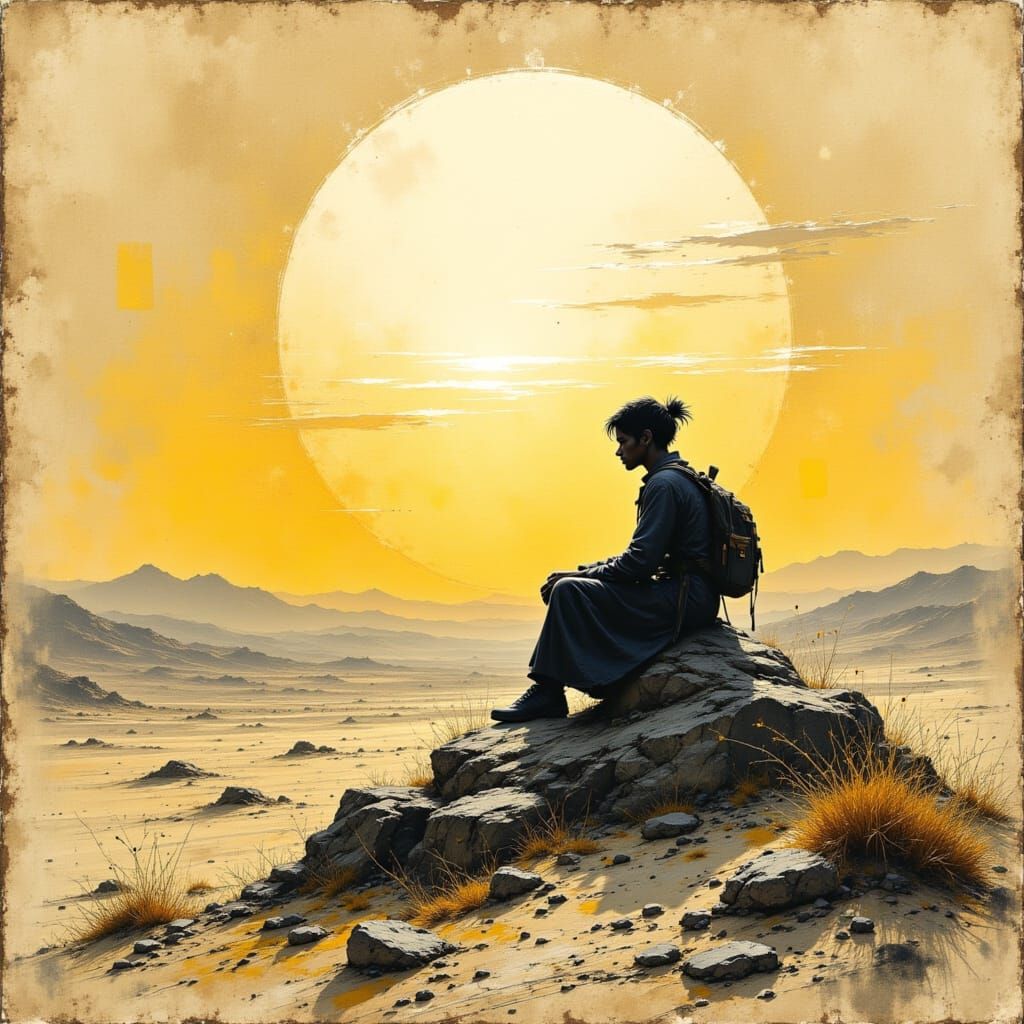 Desert Wanderer Pencil Sketch at Sunset