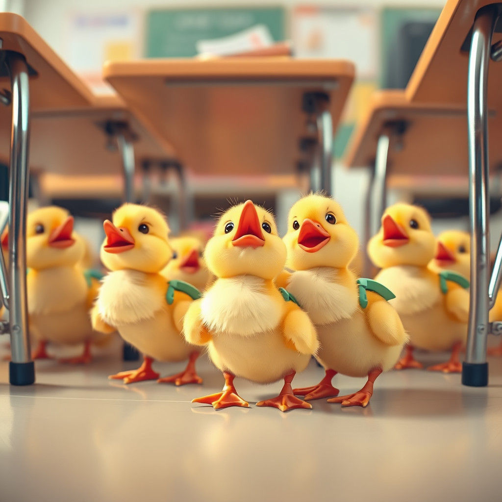 Ducklings Practice Safety Drill: Digital Illustration