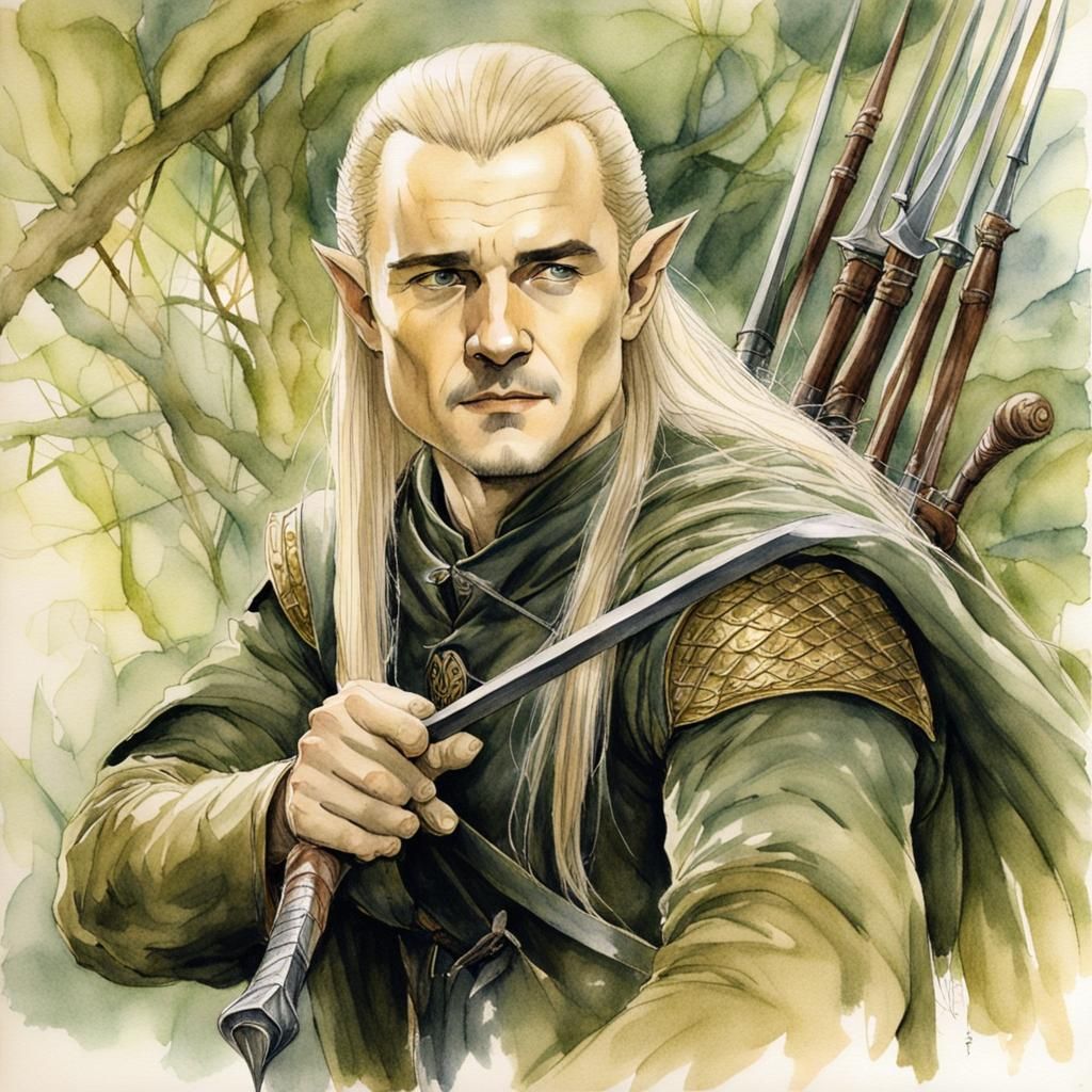 Legolas Portrait in Watercolor Style