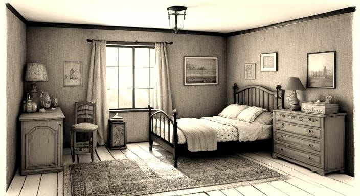 Monochrome Child's Room with Vintage Toys in Photorealism