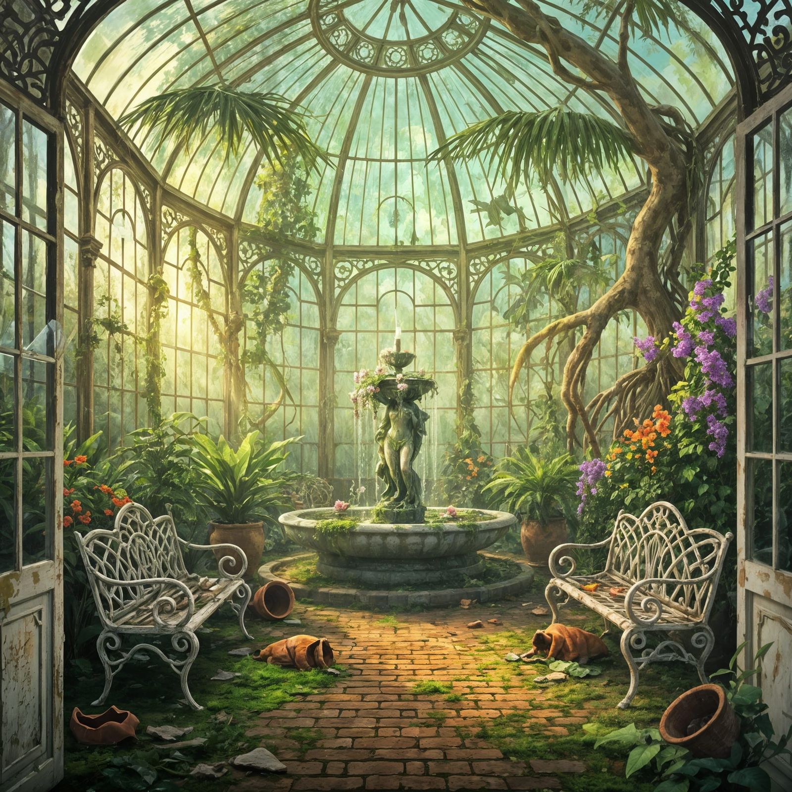 Impressionist Painting of Overgrown Victorian Conservatory