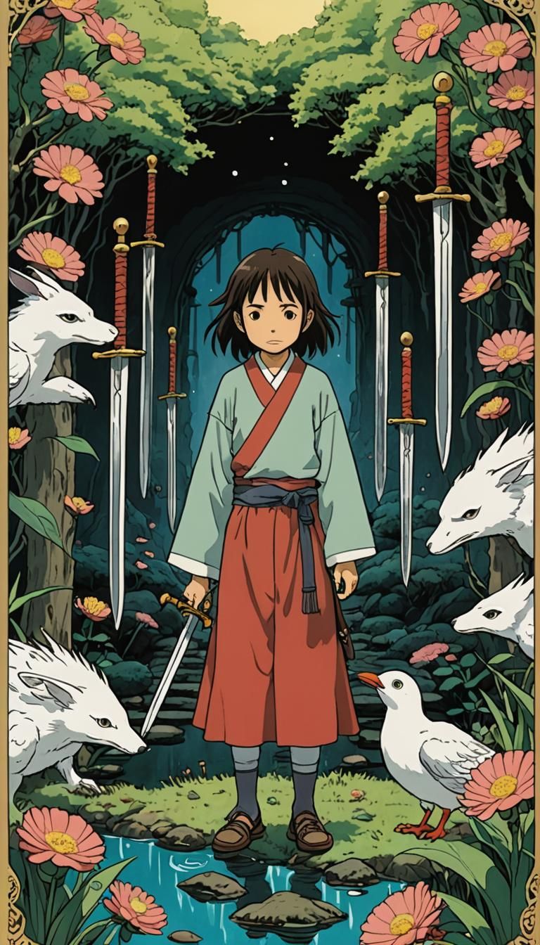 Five of Swords Tarot Card: Ghibli Style