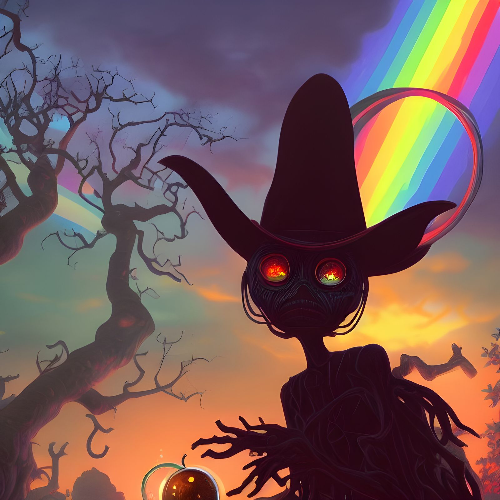 Shadowy Humanoid Creature in a Rainbow Dessert