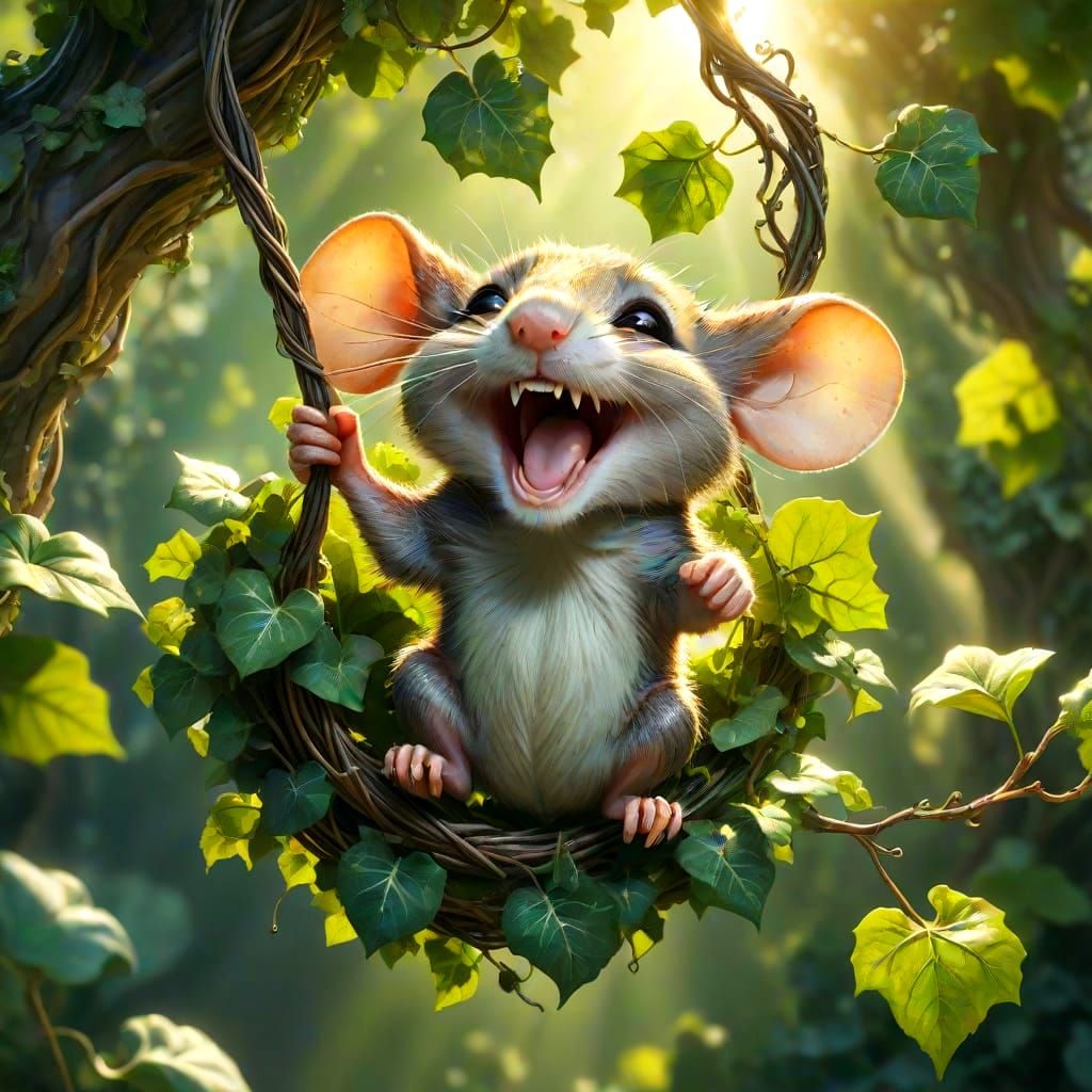 Adorable Mouse in Hyperrealistic Swing Scene