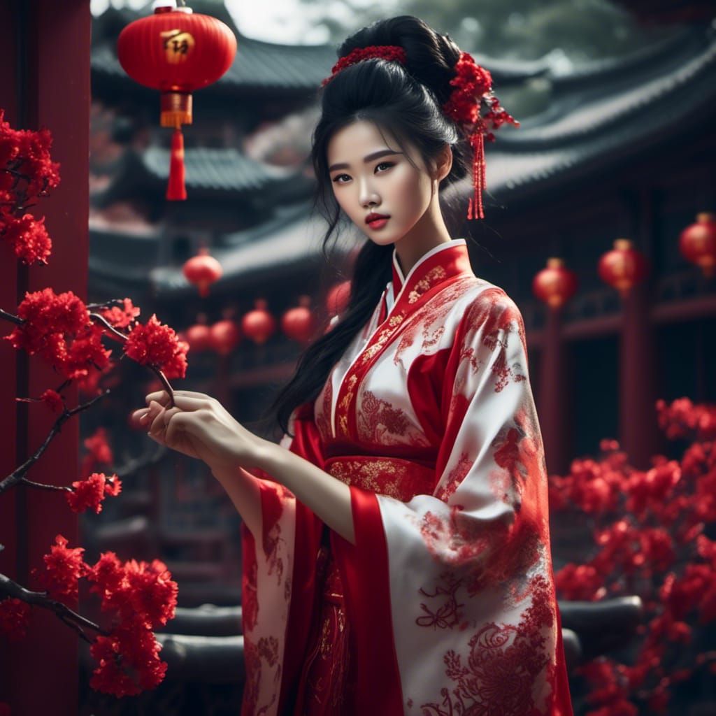 Chinese New Year Celebration Portrait in Red