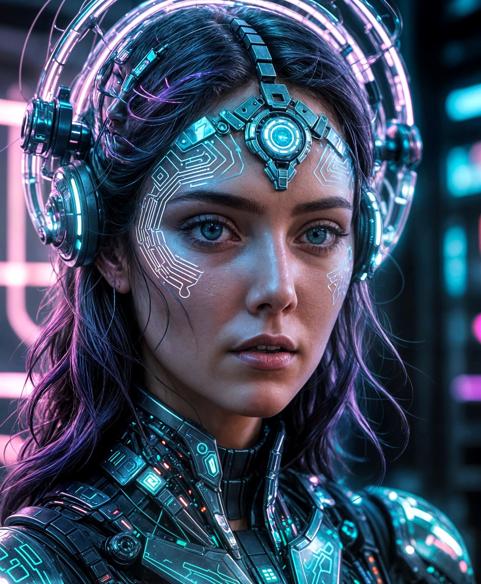Ethereal Cyberpunk Portrait with Holographic Patterns