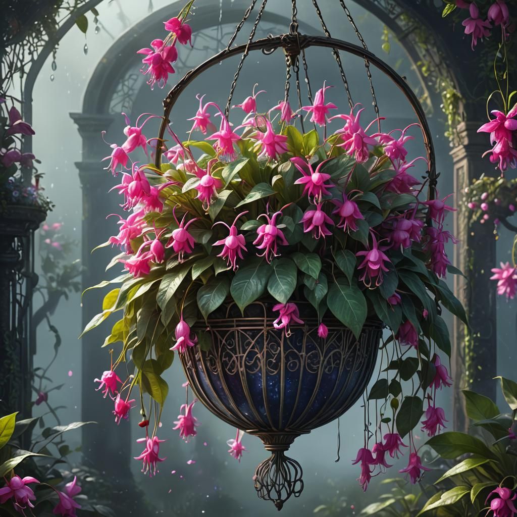 Hanging Fuchsia Basket: Detailed Matte Painting