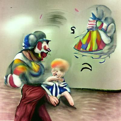 Disturbing Surrealist Image: Anxious Clown's Violence