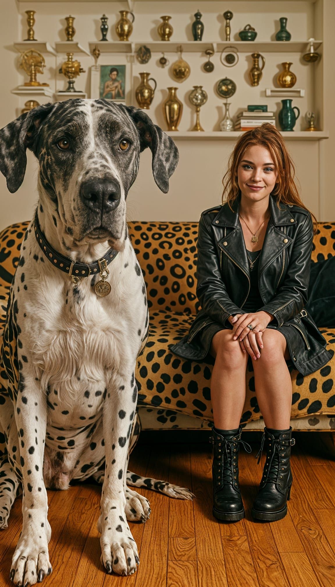 Girl with Great Dane in Klimt-Inspired Interior