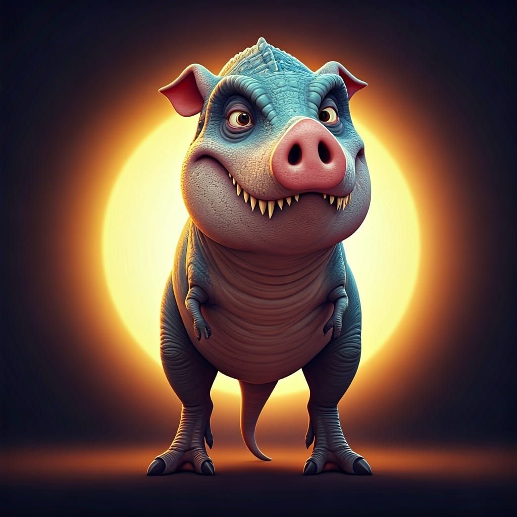 T-Rex Pig Hybrid in Vibrant Digital Art