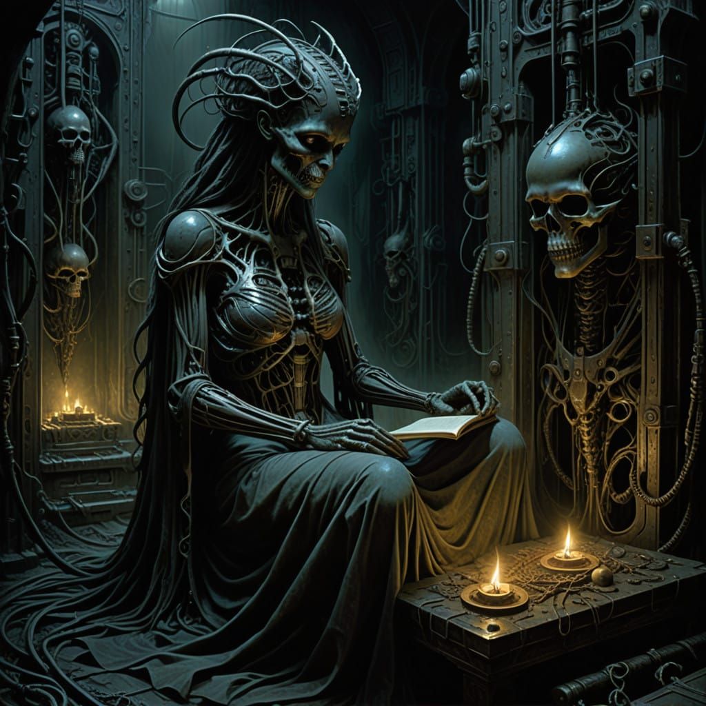 Gothic Horror Woman in Dark, Industrial Lair