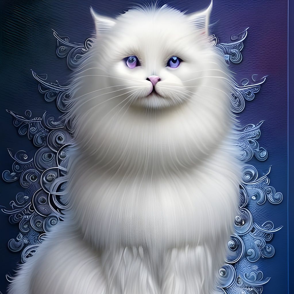 Magical White Cat with Pearlescent Filigree Details
