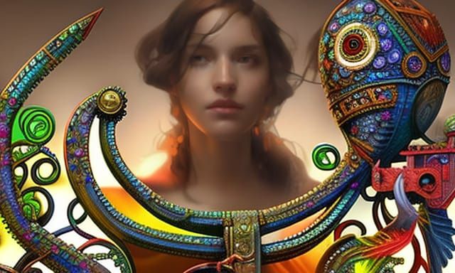 Intricate Steampunk Chameleon Digital Matte Painting