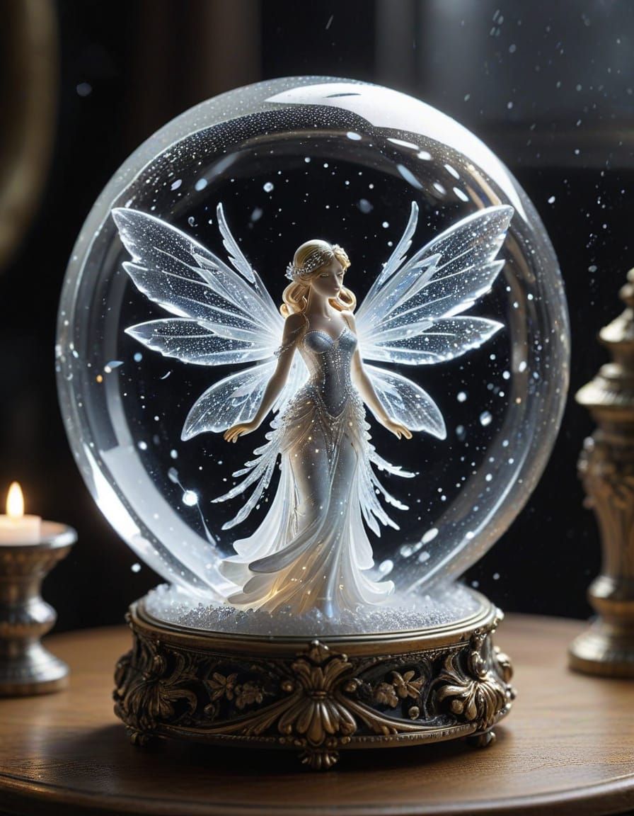 Crystal Fairy in Snow Globe with Diamond Wings
