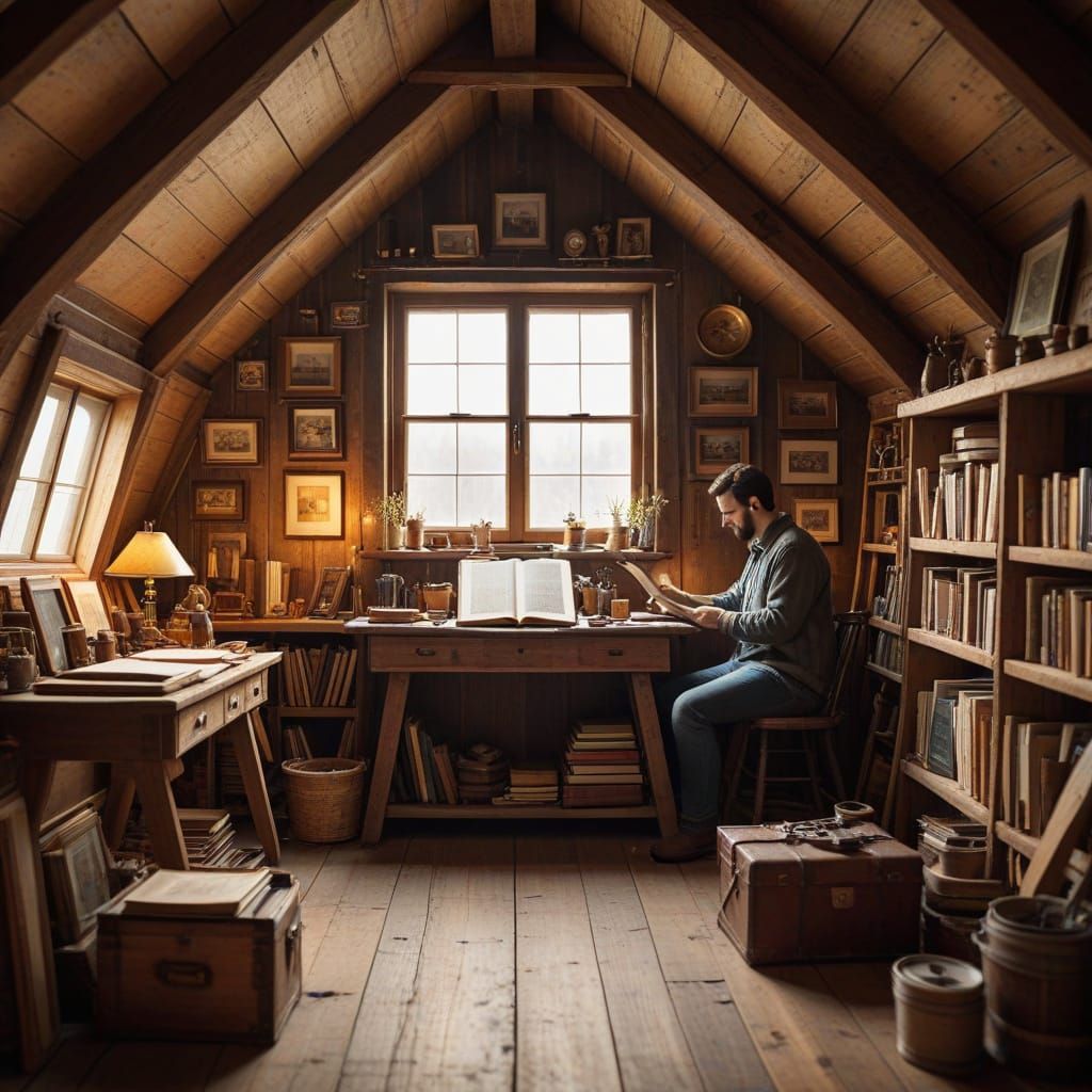 Cozy Rustic Attic Hobby Room with Vintage Charm