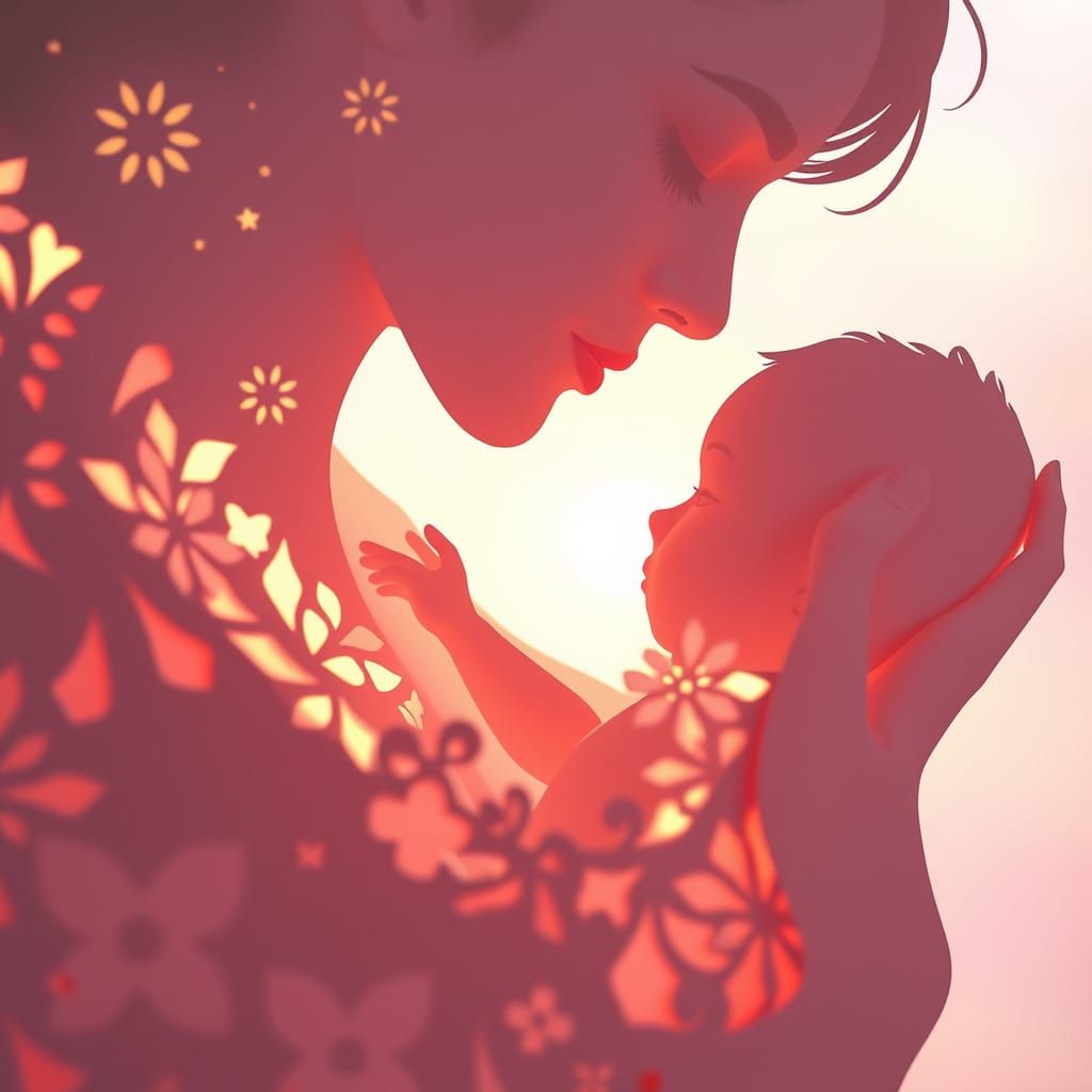 Mother Tenderly Holds Baby in Layered Paper Cut Art