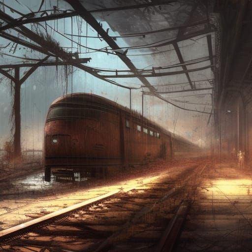 Abandoned Railway Station in Dark Fantasy Style
